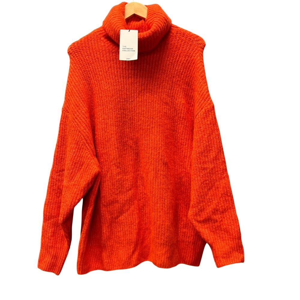 Zara Turtleneck Sweater‎ Womens Medium Knitwear Boho Orange Oversized NEW
